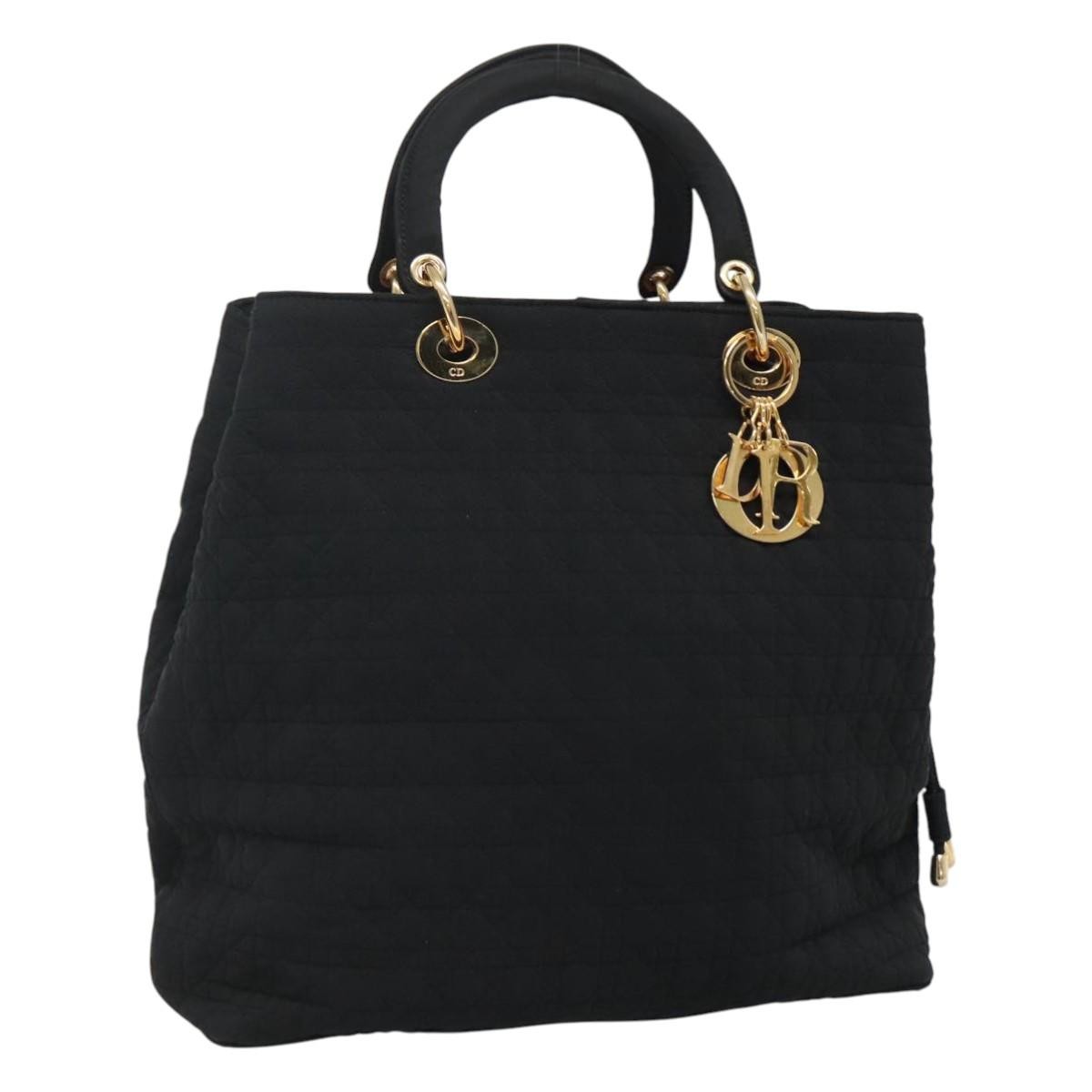 Christian Dior Canage Black Nylon Handbag with Gold Accents Auth bs22106