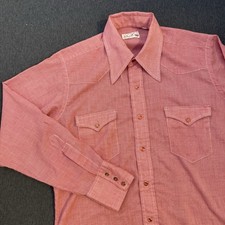 Wrangler Pearl Snap Shirt Men Red Permanent Press Long Tails Vintage READ