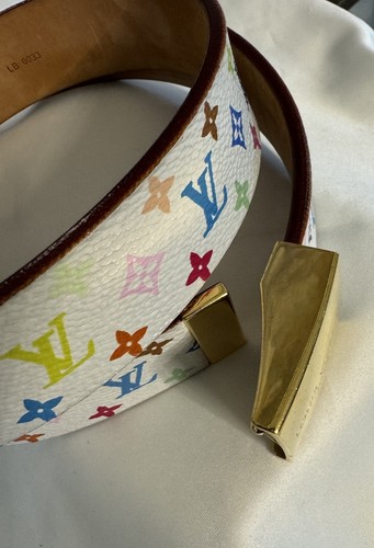 LOUIS VUITTON Murakami White Multicolor Monogram Belt Vintage Y2K RARE 70 28 XS - Picture 18 of 19