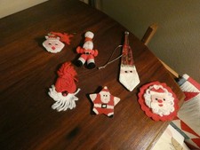 Handmade Santa Collectible Lot Vintage Ornament Needlepoint Candy Holder Felt