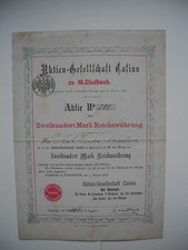 Aktien-Gesellschaft CASINO zu M. Gladbach / 200 Mark / Okt. 1879 / Rare