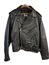 FMC Leather Motorcycle Jacket Size 46, Zip And Snap Black Lined 5 Pocket Mint