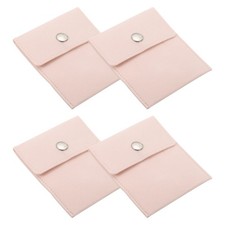 4Pcs 3.5x4 Inch Jewelry Pouches Velvet with Snap Button for Rings Pink