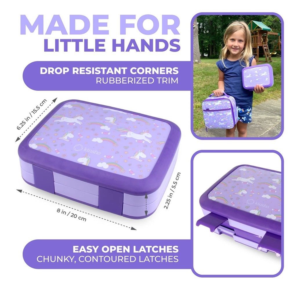 Insulated Kids Bento Box Lunch Set with Ice Pack & Water Bottle - 5 Compartments