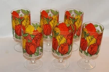 Vintage MCM 60's Barware CERA  Tulips Footed Ice Tea Water Glasses Set of 6