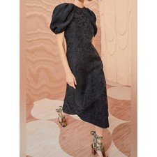 Ulla Johnson Amandine Midi Dress Blac Noir Cloque Jacquard Size 8 Statement Silk