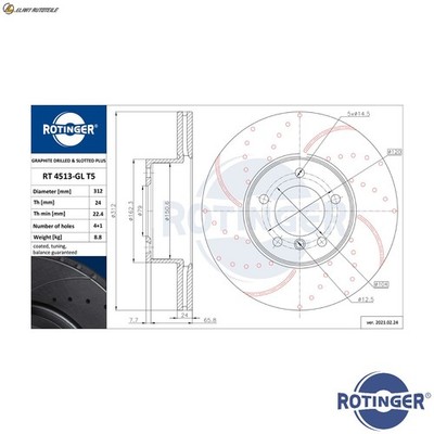 2x BREMSSCHEIBE RT 4513-GL T5 FÜR BMW X1/E84 N52B25A/AF/B/BF/BE 2.5L N52B30 3.0L