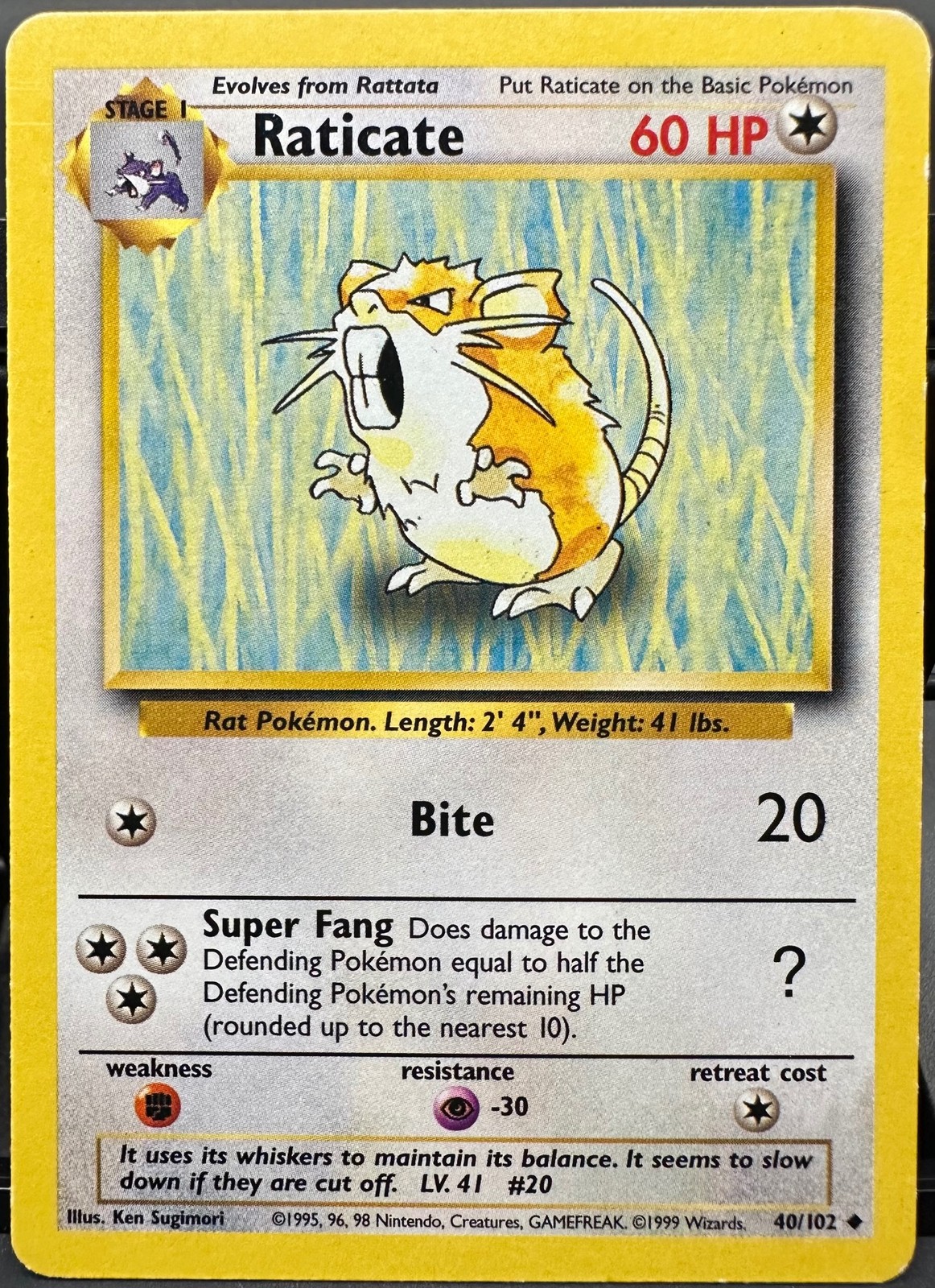 Raticate 40/102 Base Set Pokemon TCG 1999 MP