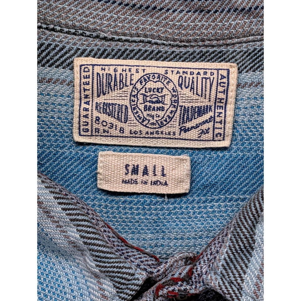 Camisa de franela con botones manga larga a rayas azul azteca pequeña Lucky Brand para hombre Foto 3 de 4