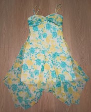 Vtg 90s WINDSOR Sheer Spring Floral Asymmetric Stretch Sun Dress beach summer 4