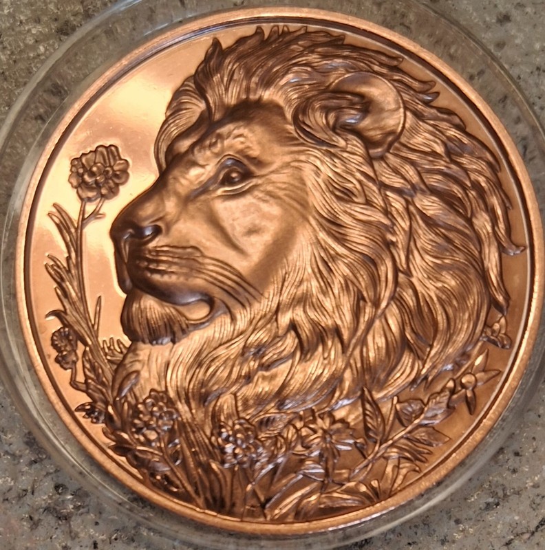 LION HEAD PROFILE COIN - 1 Oz. BU COPPER ROUND - .999 FINE BULLION MAGNIFICENT!