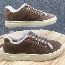 Marc Fisher Dakari Shoes Womens 8 M Faux Fur Lined Low Sneakers Brown Suede
