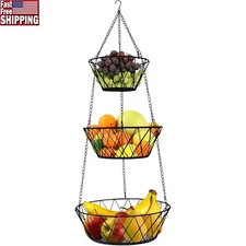 3 Tier Hanging Fruit Basket Iron Kitchen Storage Space Saver Organizer New