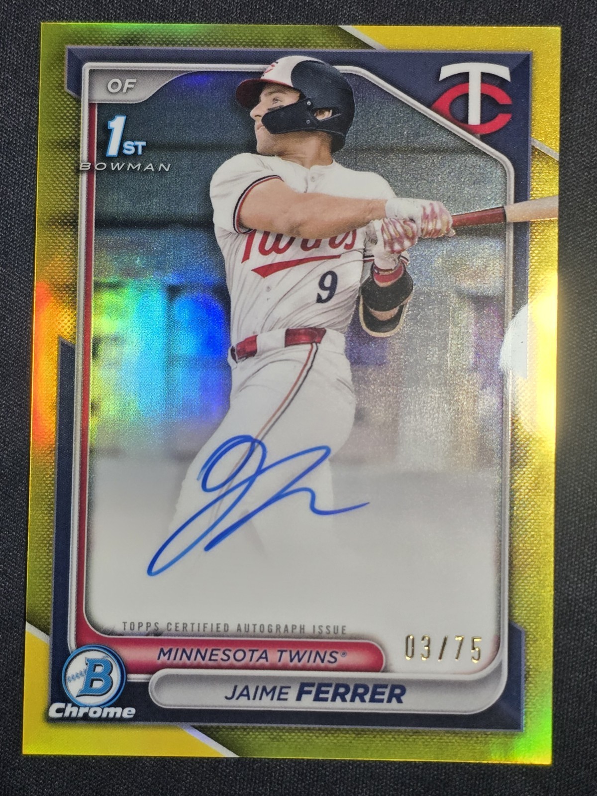 2024 BOWMAN DRAFT CHROME PROSPECT AUTOGRAPHS CPAJF JAIME FERRER YELLOW 3/75