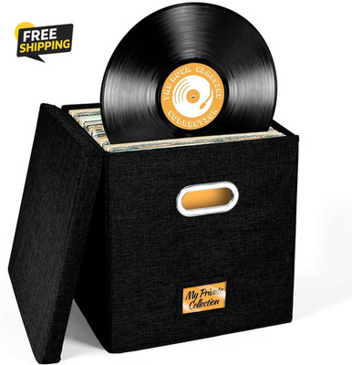 Vinyl Record Storage Box for up to 50+ 12-Inch Albums, Records Crate, LP Album
