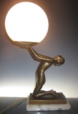 Art Deco 1930`s Spelter Figural Semi Nude Lady Lamp, Onyx Base, Working