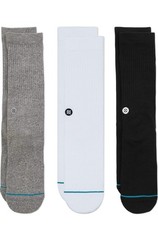 Stance Men's Icon Crew Socks 3-Pack Black White Gray Large L 9-13 Cotton Casual