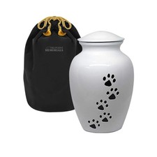 Trupoint Memorials Small Pet Urn Dogs And Cats Ashes, Paws Print White