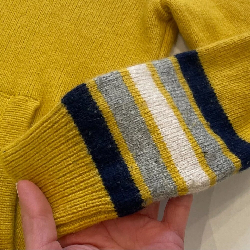 Boden Youth Unisex Soft Yellow, Navy Wool/Alpaca Blend Hoodie, Rugby Stripe 7-8 - Image 3 of 4