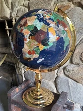 NEW IN BOX 13” Gemstone Globe with Brass Stand – Semi Precious Stone Inlay