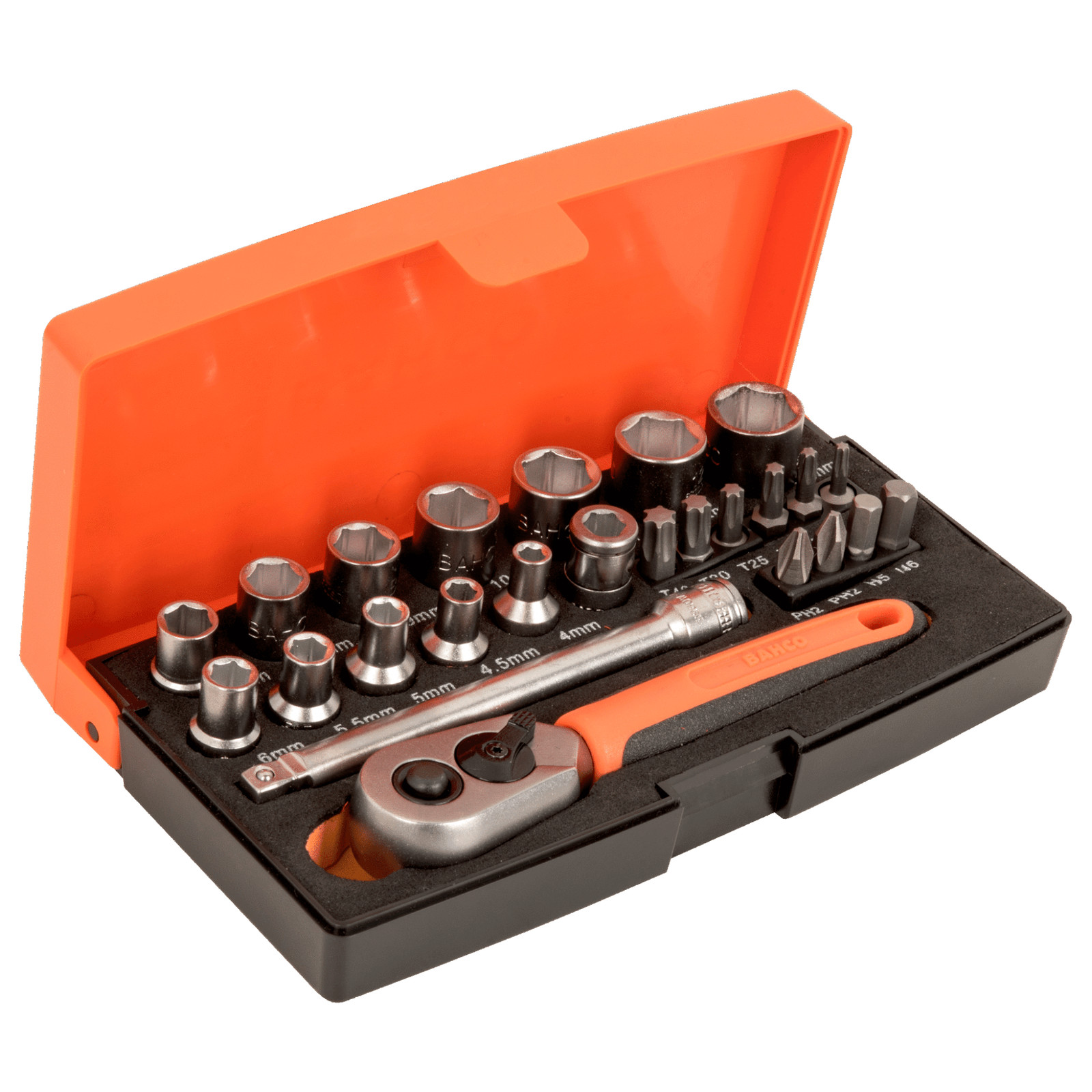 Bahco SL25 1/4"" Drive Socket Set Metric Hex Sockets 25 Piece