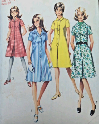 Vintage 70er Jahre Simplicity 9195 Kinder/Jugendliches Kleid Schnittmuster Gr. 11/12