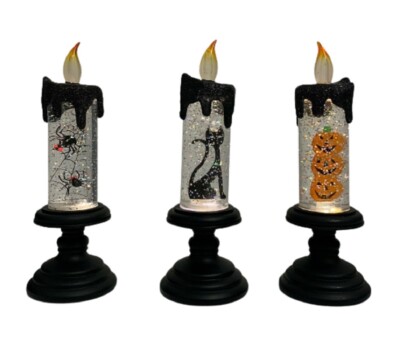 Halloween Kerze Deko Leuchtkürbis Katze Kerzen Wasser gefüllt Glitzer