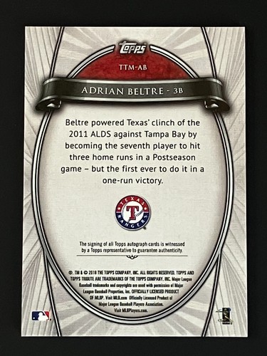 2018 Topps Tribute ADRIAN BELTRE To The Moment Auto Red 1/10 Rangers - Picture 3 of 3