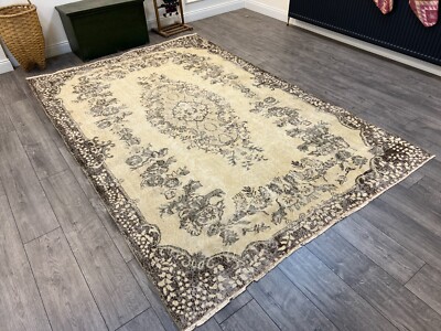 Beige Turkish Rug, Bedroom Rug, Vintage Area Rug, Antique Rug, 6.4 x 9.5 ft