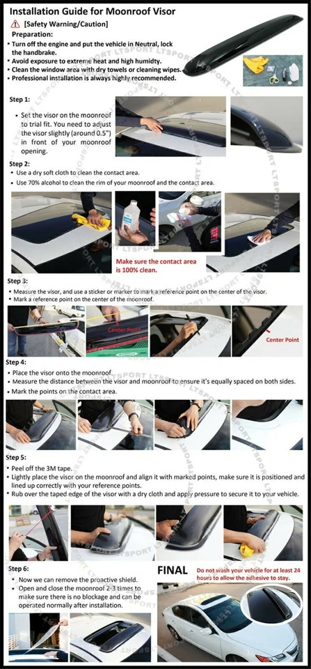 92x14cm Dark Smoke Car Sunroof Visor Moon Roof Rain Guard Wind Deflector US Ship Foto 3 de 4