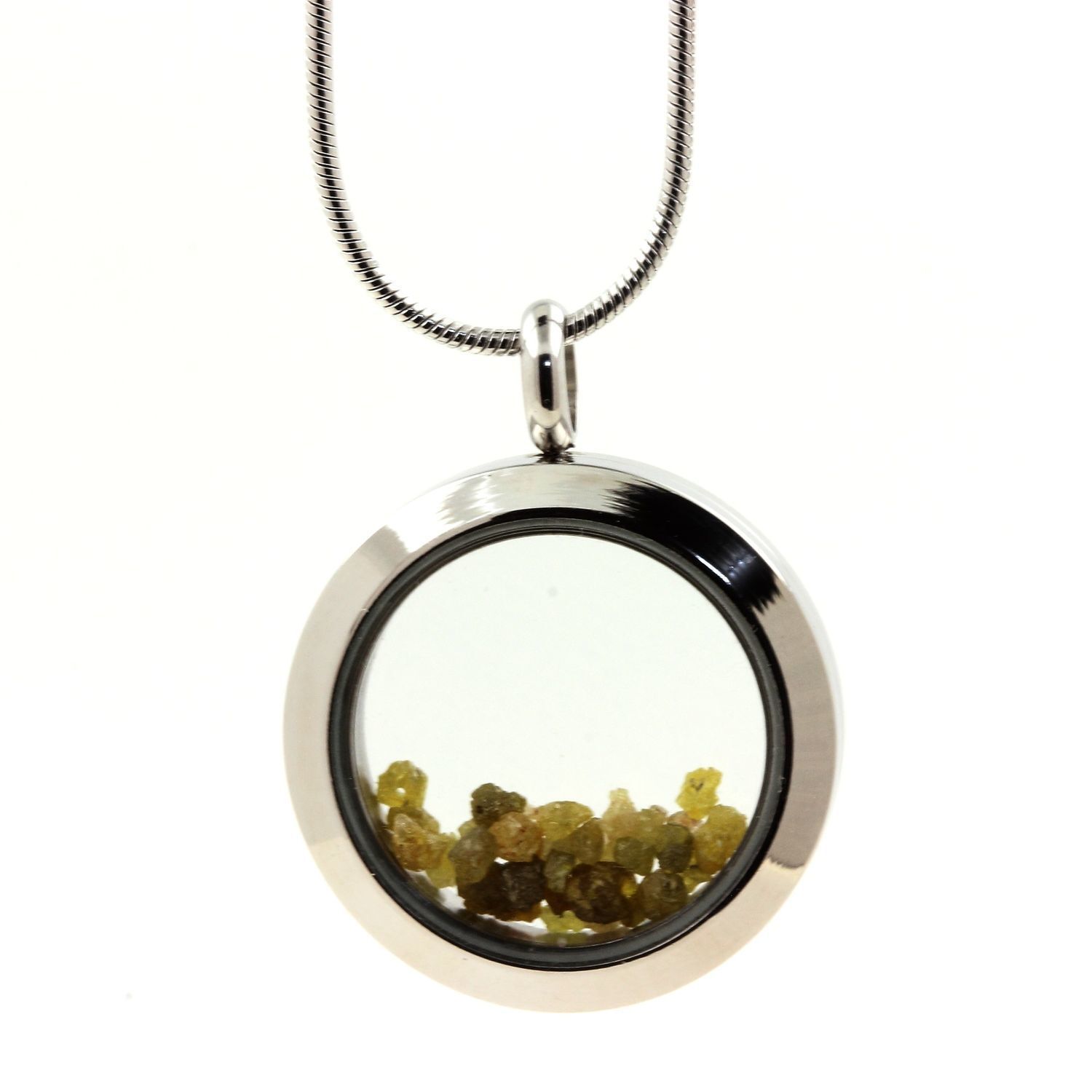 Collier médaillon diamant vert jaune brut argent, cadeau anniversaire femme
