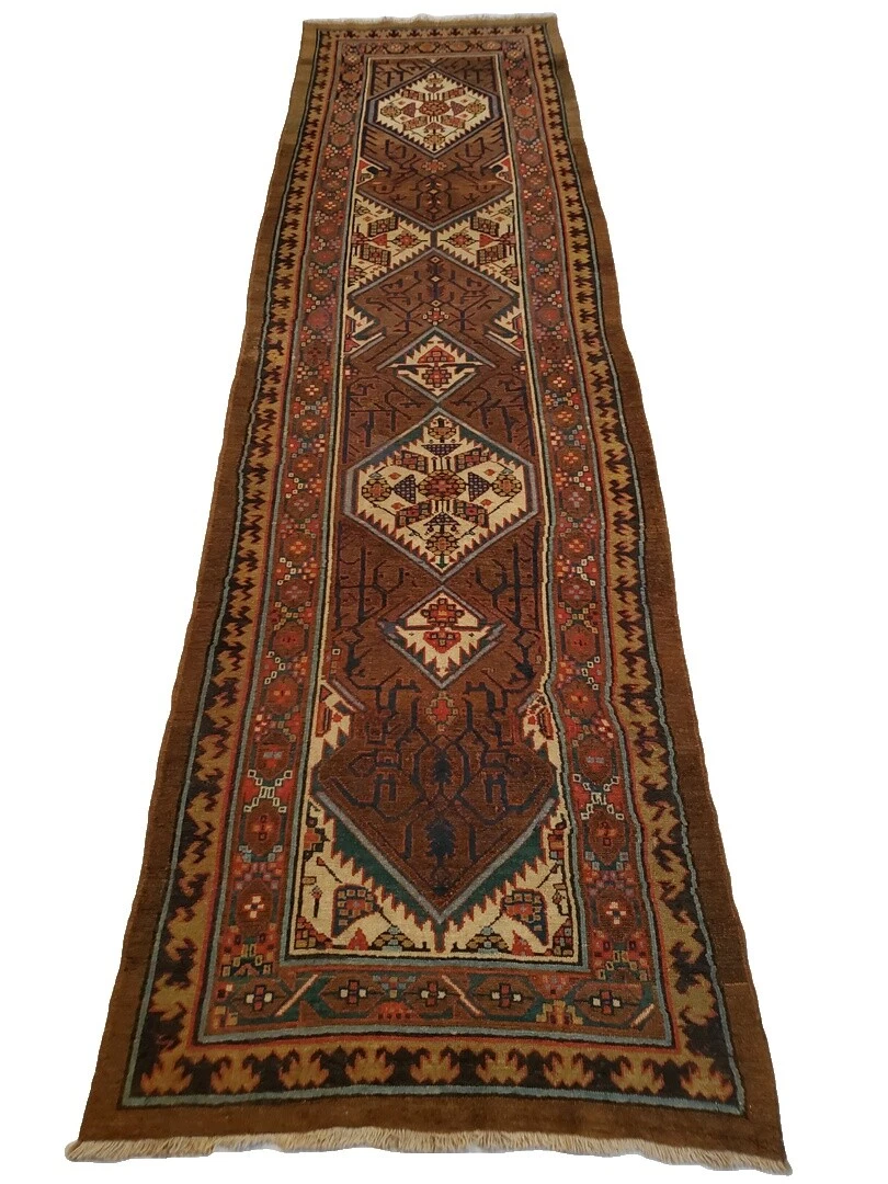 棕色波斯几何古董垫子和地毯