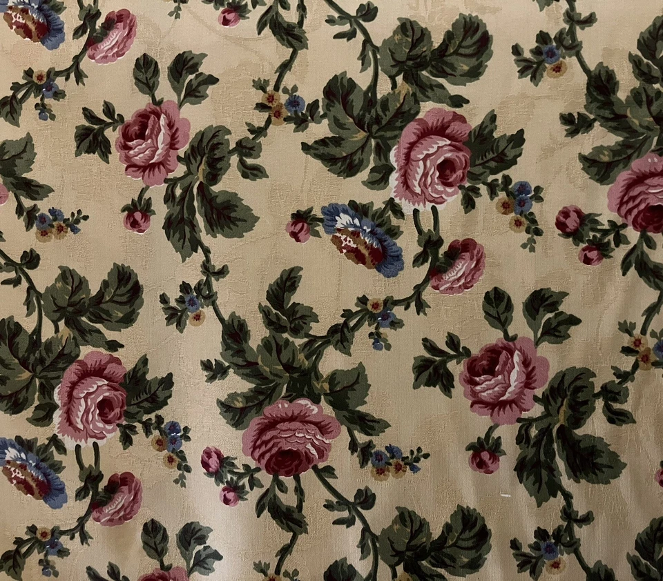Tapicería de cortinas de algodón vintage Waverly Anjou floral rosa tela 15 yardas x 54 Foto 2 de 4