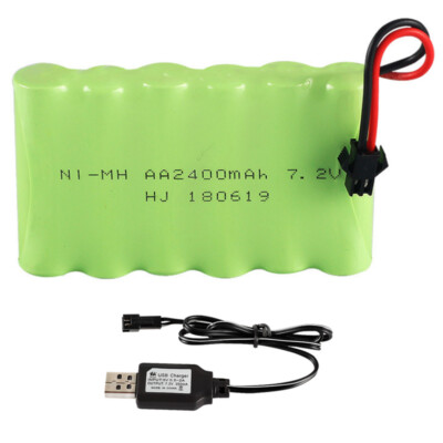 2400mAh 7,2V Ni-MH AA Akku SM-2P 2 Pin Stecker + USB Ladegerät für RC Auto Car