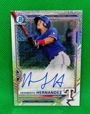 2021 BOWMAN CHROME MEGA BOX HERIBERTO HERNANDEZ AUTO REFRACTOR PARALLEL RANGERS