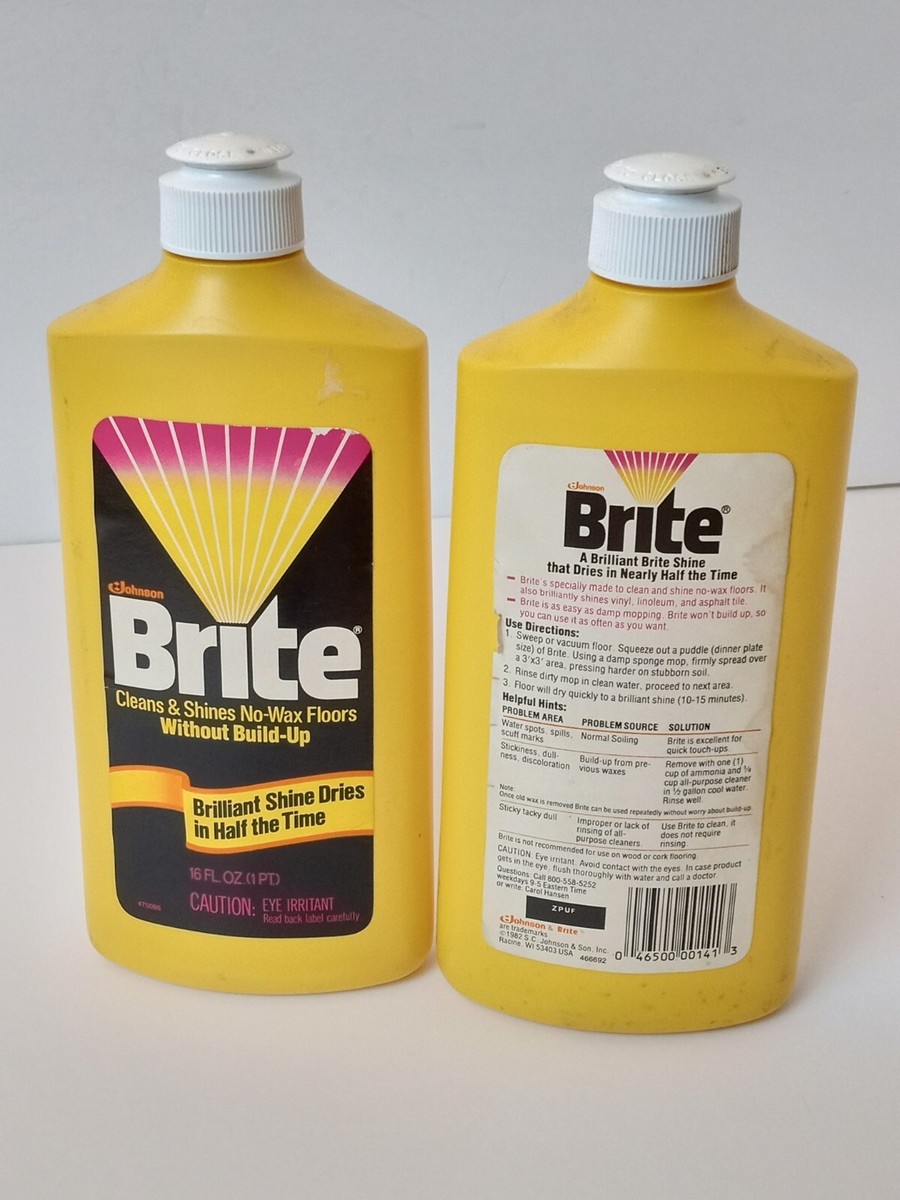 2 Johnson Brite Cleans Shines No-Wax Floor Without Build Up 16 FL OZ 1982 PROP