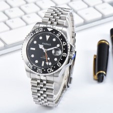 Luxus Parnis 40mm Herren Saphirglas Automatische Orange GMT Armbanduhren Uhren