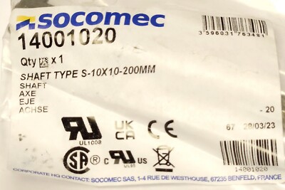 SOCOMEC 14001020 Rotary Shaft Type S-10x10 200MM 8