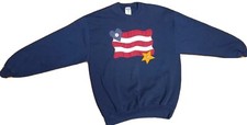 USA Flag W/Buttons Pullover Sweatshirt Blue Adult XL 90s USA MERICA Vintage