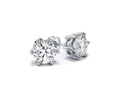 Klassische Ohrstecker 1,54 kt AGI Lab-Created Diamond E/VVS2 Round Cut 14 K Gold Six-Prong