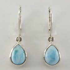 Blue LARIMAR Pear Dangle Drop Teardrop Earrings 925 STERLING SILVER Leverback 4e