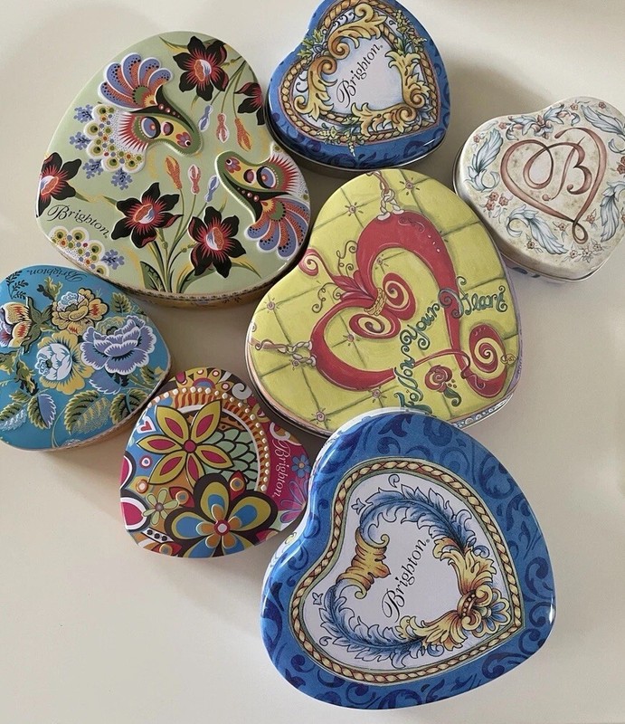 Brighton - Key Fob And 7 Jewelry Boxes. 4 Small And 3 Large-Heart Shaped.