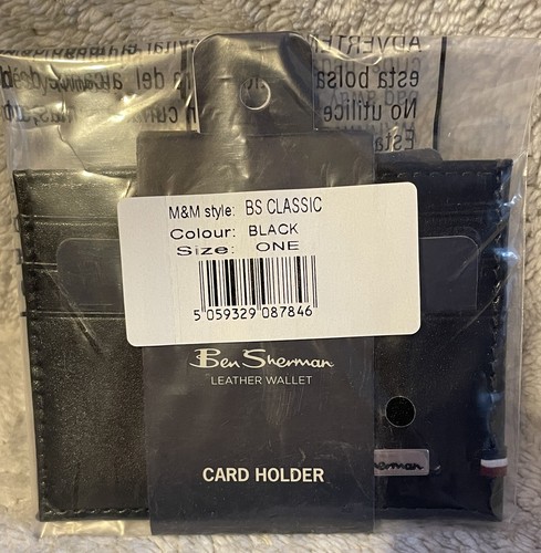 Ben Sherman Mens Black Leather Slim Card Holder With Metal Branded Badge BNWT - Imagen 5 de 5