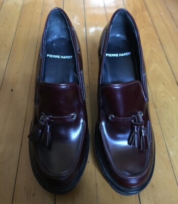 Pierre Hardy Rubber Sole Brown Leather Wedge Loafers Size US