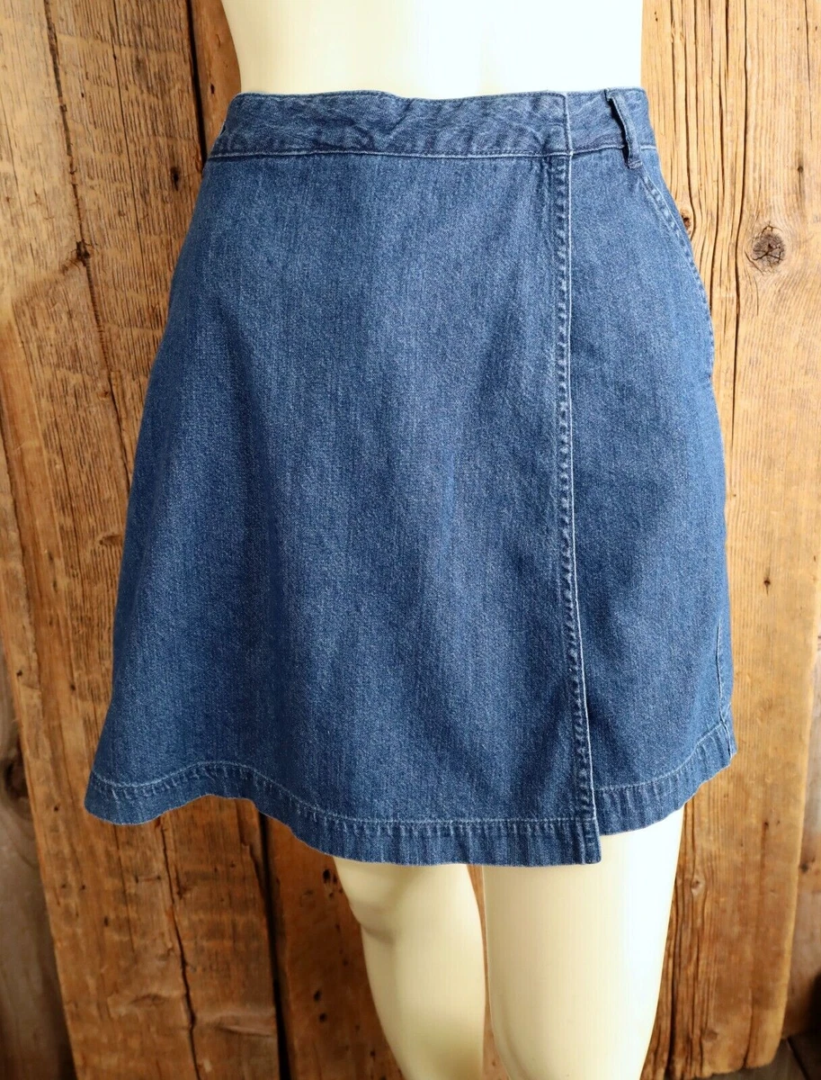 Vintage LL Bean Blue Denim Skirt Front Shorts Back Size 8