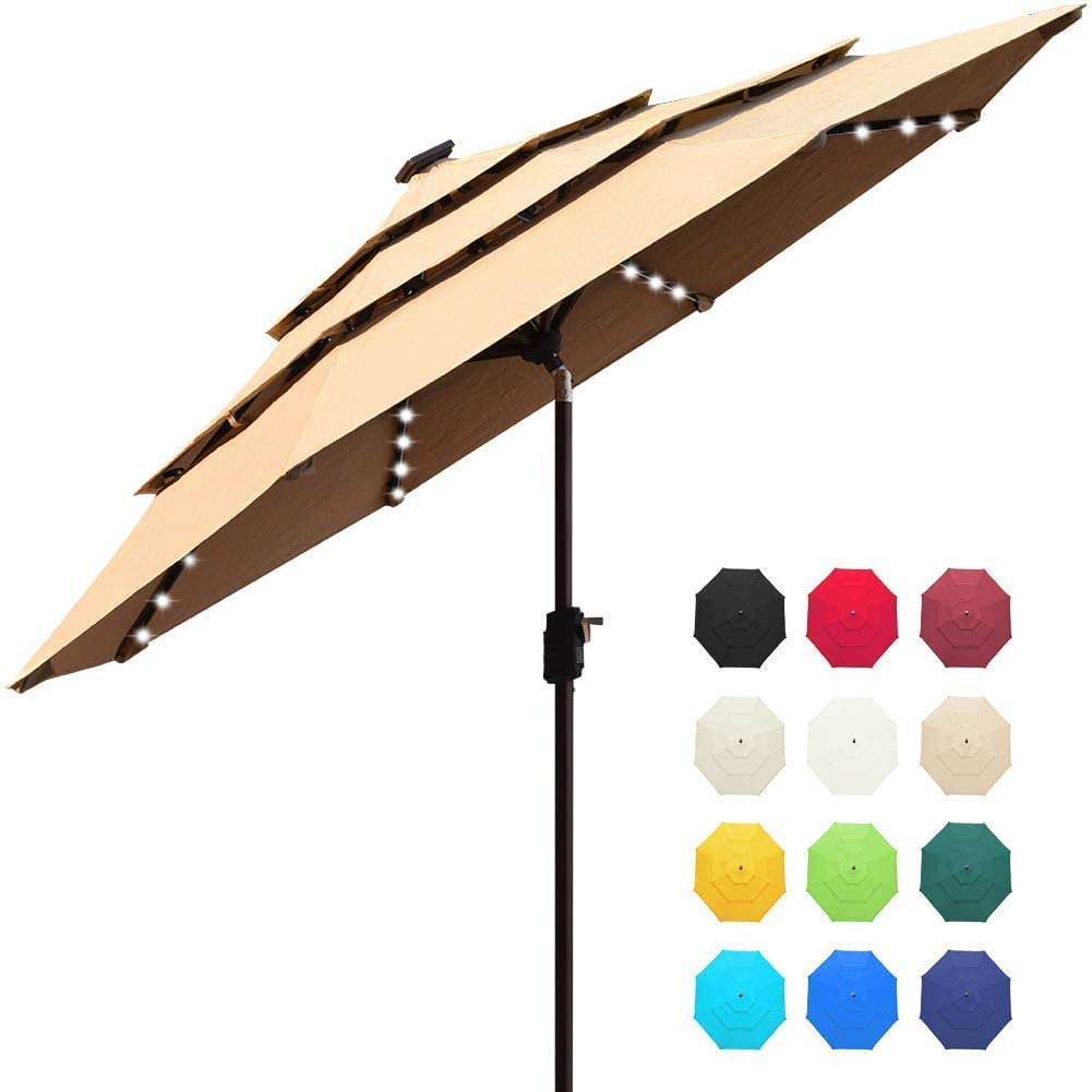 Eliteshade Sunbrella Solar 9ft 3 Tiers Market Umbrella With 80 Led Lights Patio For Sale Online