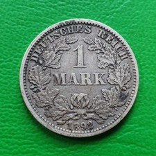 1 Mark Piece 1892 G German Reich Imperial Eagle Old Empire Silver Coin