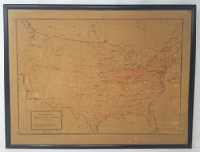 Railroad Map 1930 Framed Moody’s Manual US Railroads Bank of Manhattan Display