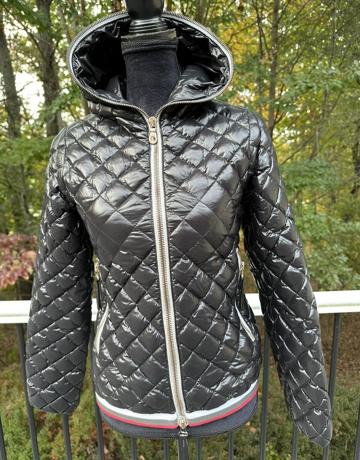 Duvetica Women's Full Zip Down Puffer Jacket Hooded Quilted Black Size 38 US XXS