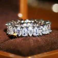 3.50 Ct White Pear Diamond Full Eternity Wedding Band Ring 14K White Gold Finish